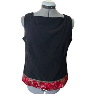 Virgo Petite Black Sleeveless Top With Red Paisley Hem Size 12 Date Night